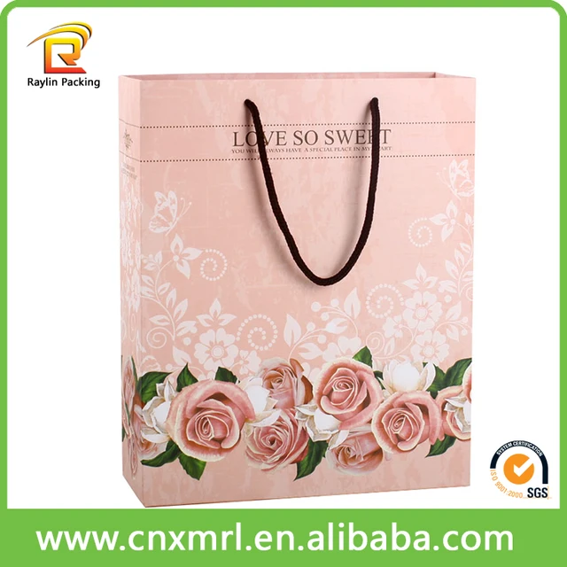 high quality new design printing bag rose flower paper bag