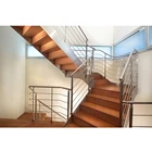 Stairs Indoor Wood Step Straight Staircase With Stainless Steel Metal Railings