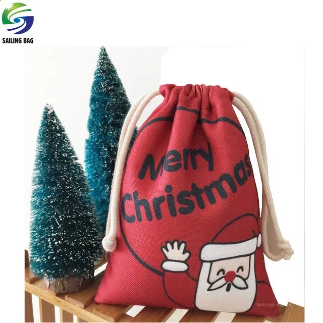 small cotton canvas santa sack christmas drawstring gift bag