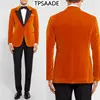 Orange Velvet Men Suit Size Casual One Button Formal Wedding Coats Pants Costume Homme Jacket+Pants