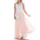 Women O-neck Sleeveless Lace And Chiffon Cocktail Lace Bridesmaid Long Maxi Evening Dress