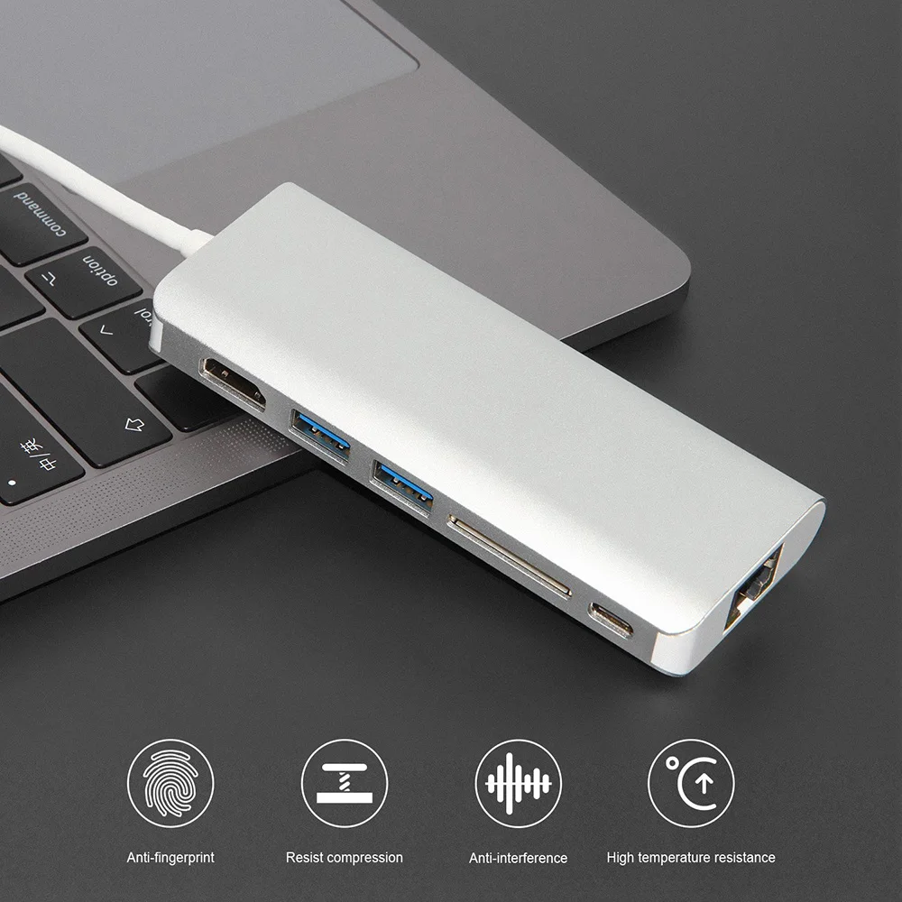 6 in 1 USB-C Type C to 4K HDMI TV HDTV Video Converter 1000Mbps Gigabit Ethernet Lan Cable Adapter USB 3.0 HUB SD Card Reader - ANKUX.COM