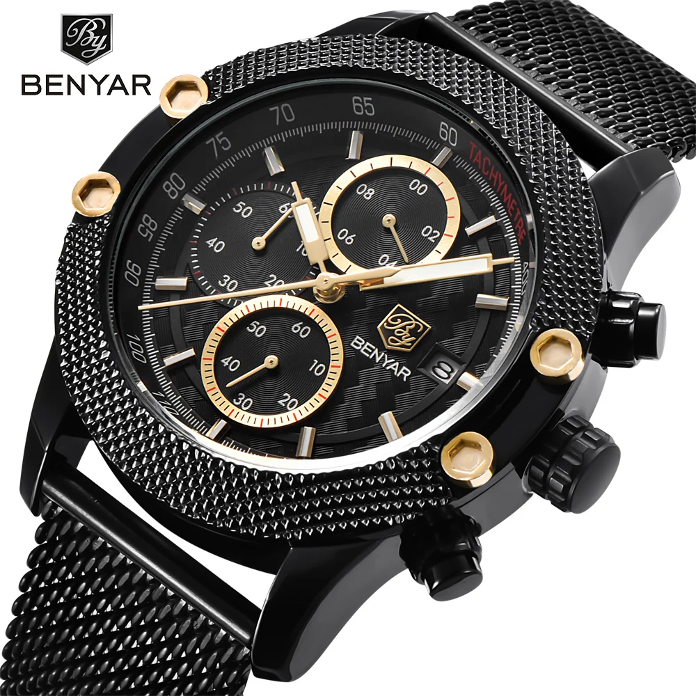 BENYAR BY-5109M Sport Chronograph Fashion Mesh & Rubber Band Waterproof Luxury Brand Quartz Watch, N/a
BENYAR BY-5109M Sport Chronograph Fashion Mesh & Rubber Band Waterproof Luxury Brand Quartz Watch, N/a