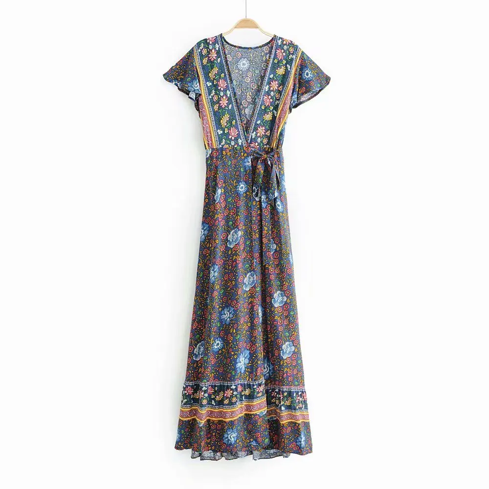 Short sleeve v neck women cotton summer floral print maxi dress fashion holiday clothing
Short sleeve v neck women cotton summer floral print maxi dress fashion holiday clothing