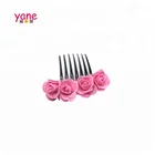 Pure color hot sale bulk flowers custom shape comb plastic clip hair accessories for girls