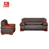 Modern leather wood armrest leather sofa double stitched (E9055)