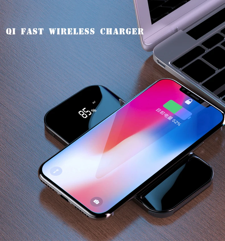 Built-in 2 cables wireless power bank quick charger mobile phone fast charging portable powerbank - ANKUX.COM