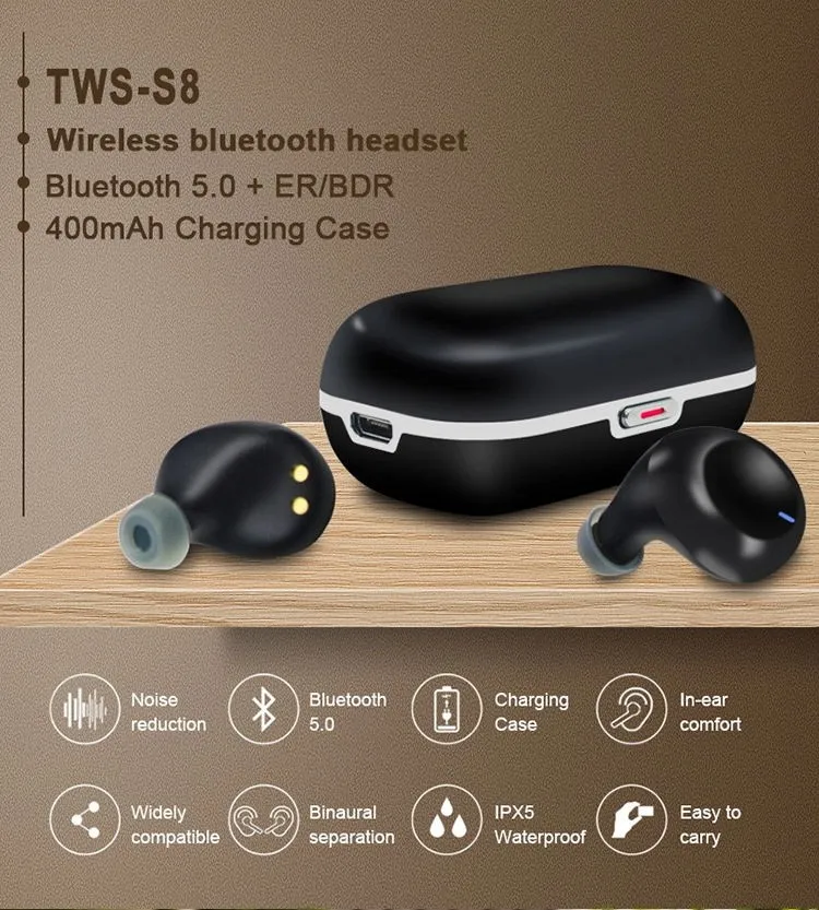 Invisible In Ear S8 Wireless Sports Headphone Waterproof Bluetooth 5.0 Tws Earbuds - ANKUX.COM