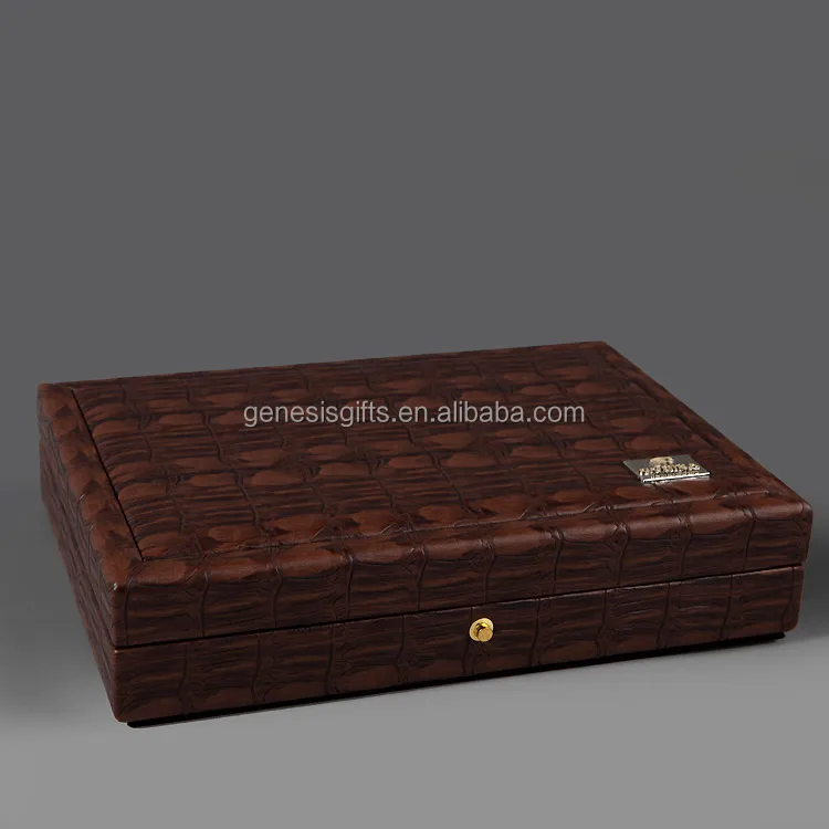 luxury brown croco pattern leather cedar wood cigar humidor mini