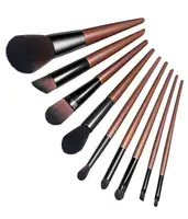 2019 Venta caliente profesional de cosméticos maquillaje belleza OEM mango de madera de 9pcs pinceles de maquillaje conjunto