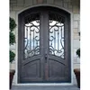 Arch round top residential cheap steel double wrought iron entry doors