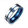 High Quality hop tungsten carbide steel pvd silver plated cross charm men hand finger ring outer silver inner blue