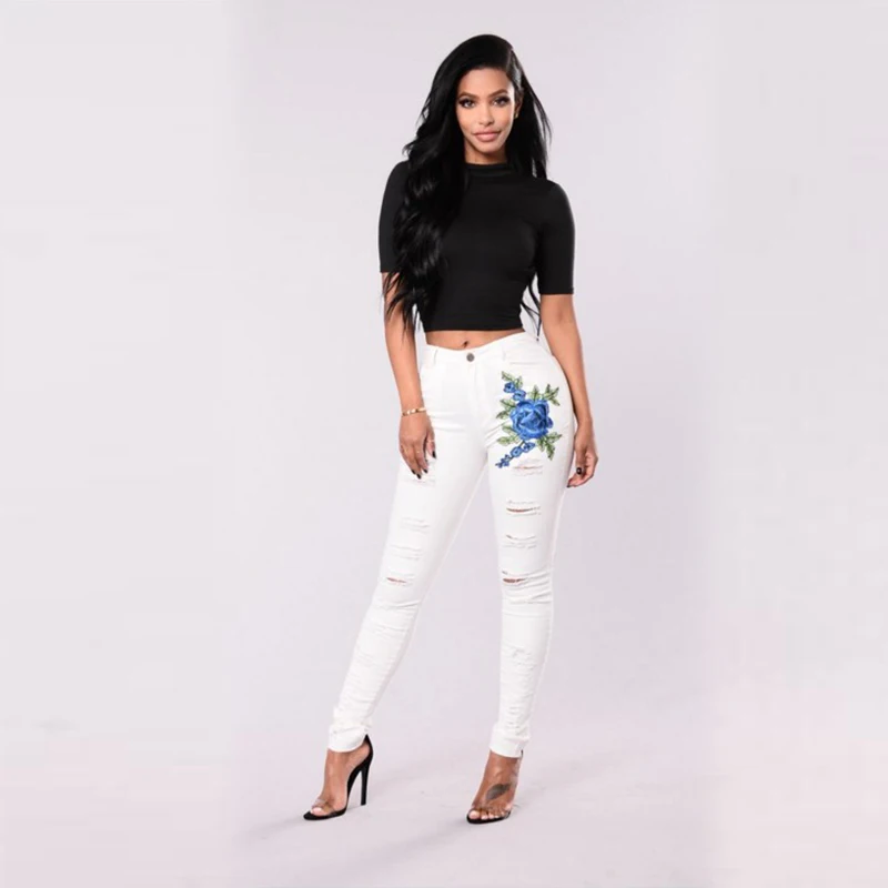 White Elegant Ladies Mid Waist Streetwear Fashion Embroidery Flower Denim Ripped Zipper Pencil Pants
White Elegant Ladies Mid Waist Streetwear Fashion Embroidery Flower Denim Ripped Zipper Pencil Pants