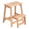 2 Tier Solid Wood Step Stool Wooden Folding Ladder Bench Seat