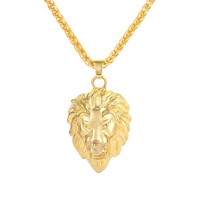 

Best selling diamond glittering lion head hiphop necklace jewelry for male neutral gold-plated animal shaped pendant