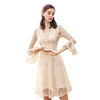 2018 autumn new brand women's trumpet sleeves solid color a word chic ladies lace dress