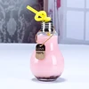 Light bulb bottle glass with screw cap and straw for milk , juice , soft drink bottle