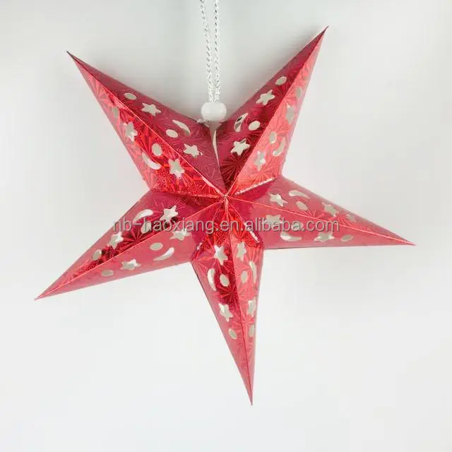Indoor Christmas decoration hanging star shape paper red wine,gold, silver