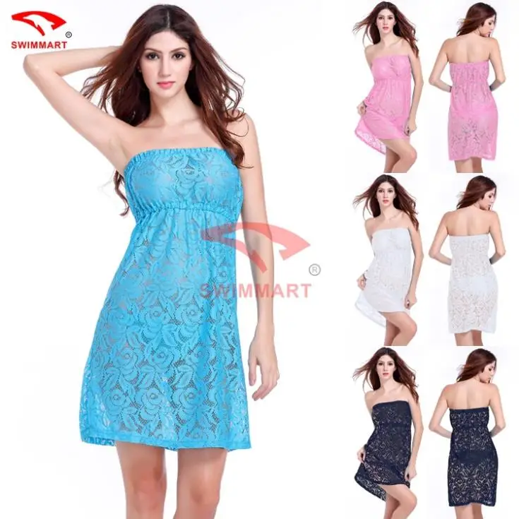 2015 Strapless Big For Women Plus size XXL Transparent Sexy Casual Lace dress 4 Colors