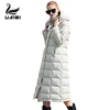 Women's warm long down detachable hood down jacket xxl