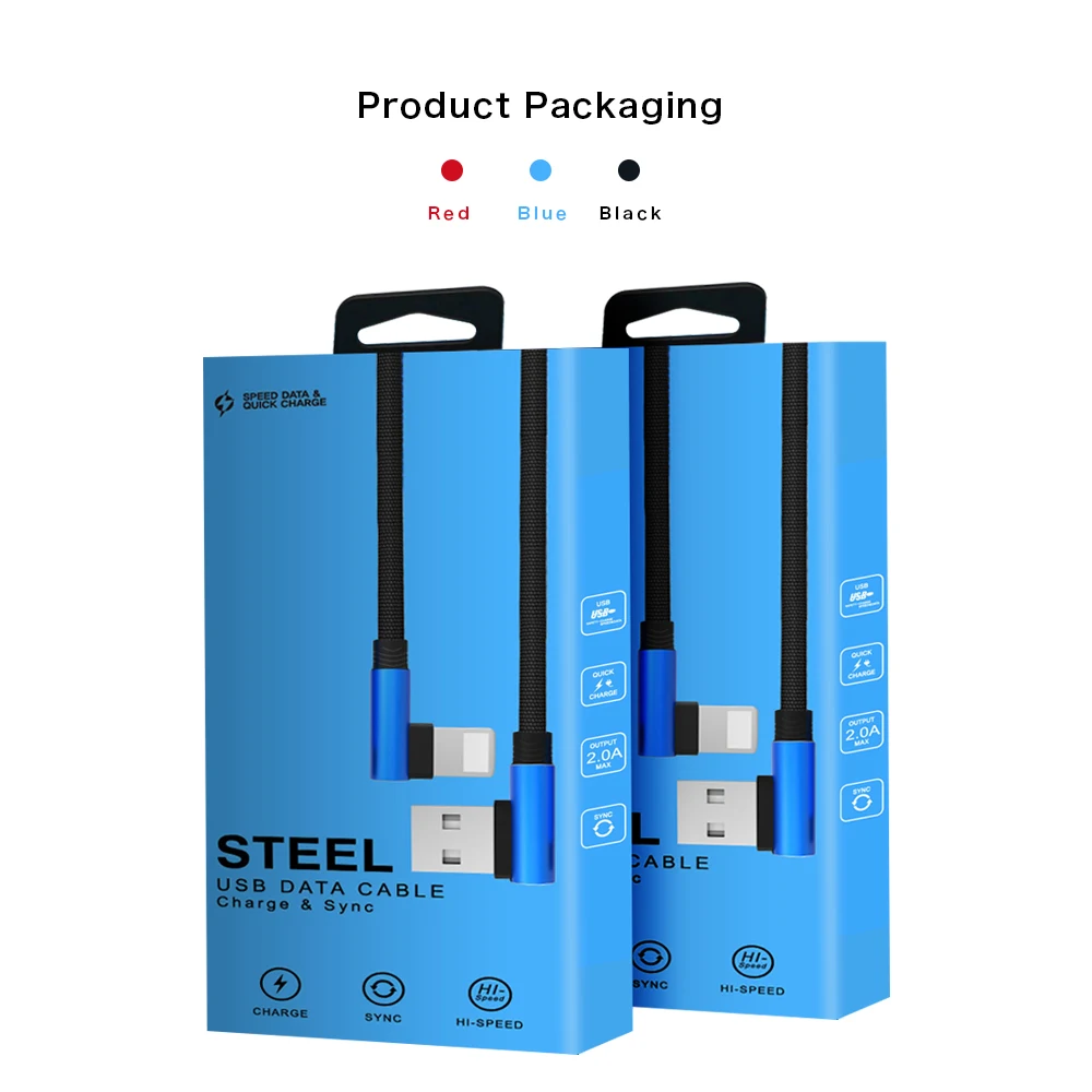 2.0 Une Charge Rapide 1 m 90 Degrés Coude coton USB câble de données pour iphone chargeur - ANKUX.COM