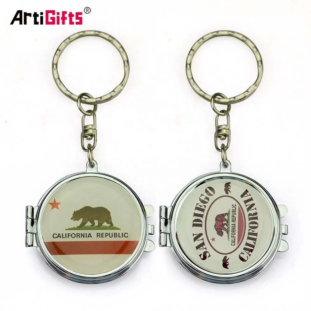 New products on china market wholesale metal round shape compact mirror keychain