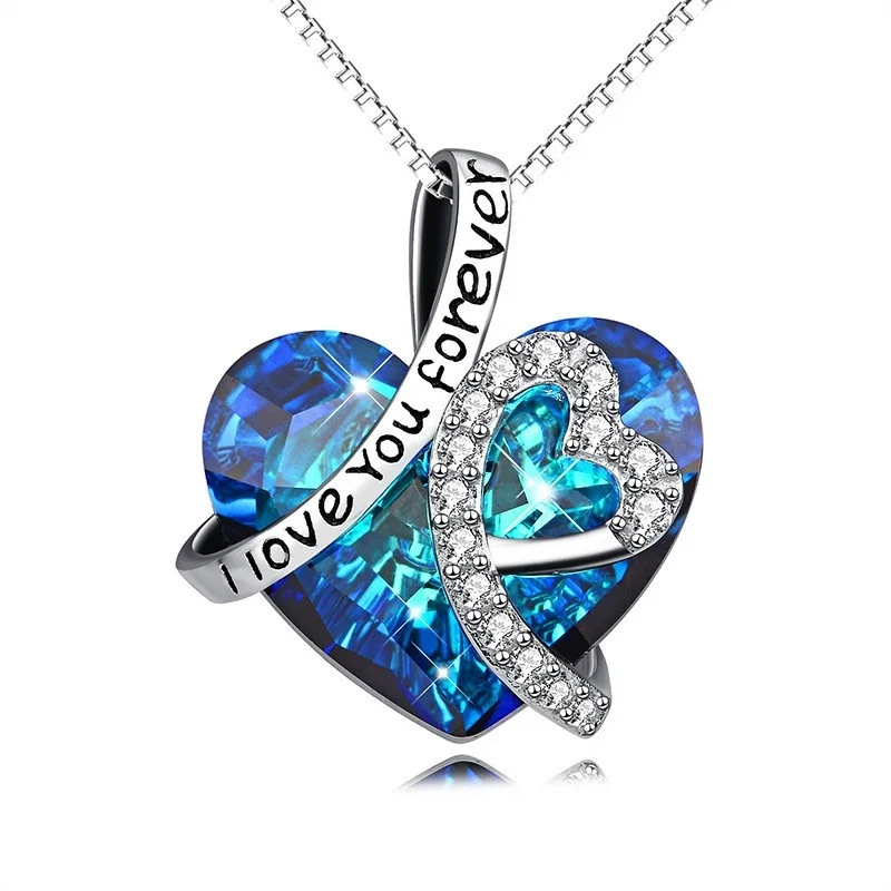 925 Sterling Silver" I Love You Forever "Crystal Heart Pendant Necklaces for Woman Blue Crystal customizable necklace
925 Sterling Silver" I Love You Forever "Crystal Heart Pendant Necklaces for Woman Blue Crystal customizable necklace