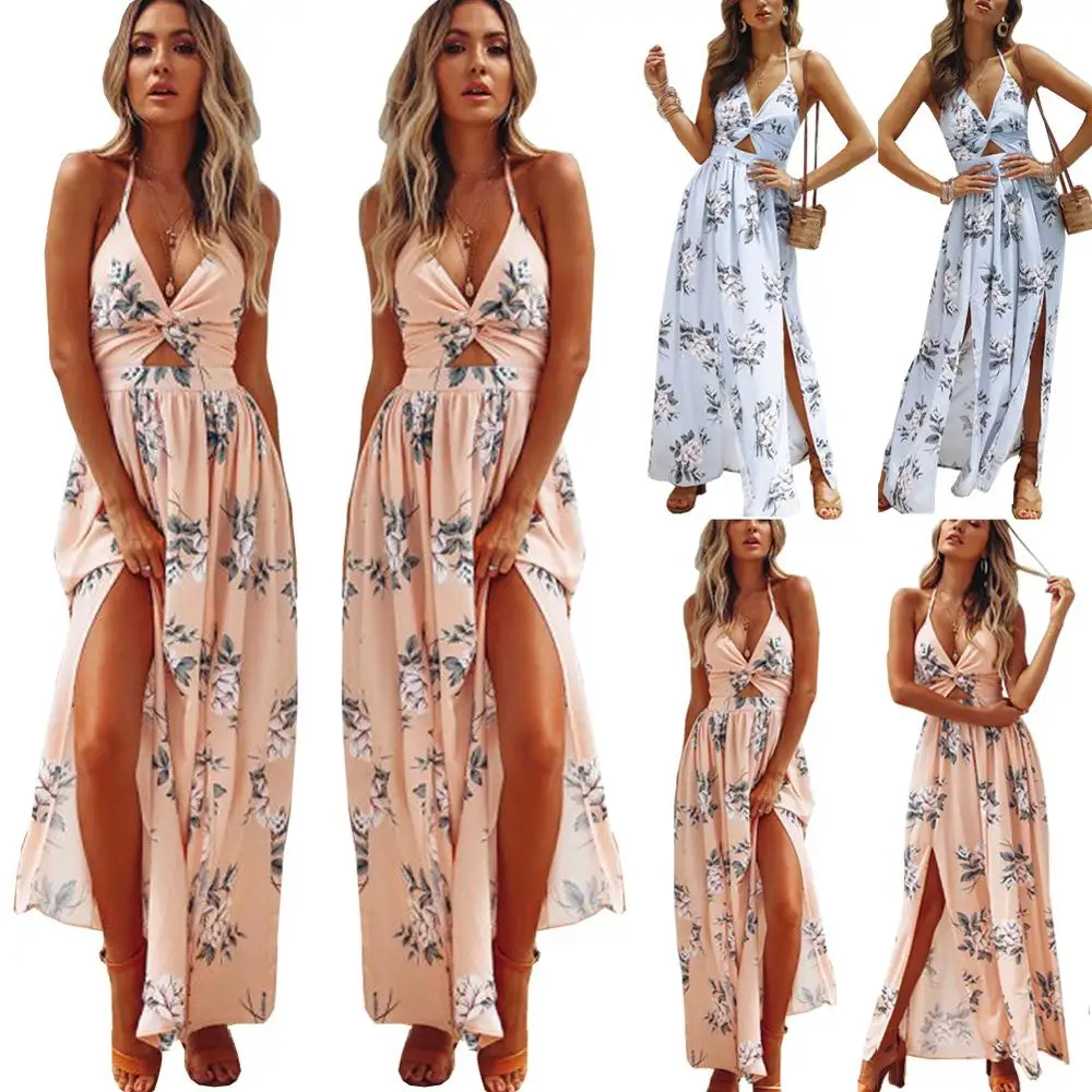 Women Boho Summer Beach Maxi Dress Fashion Female Floral Print Backless Long Dresses Bandage Sexy Split Vestidos 2019
Women Boho Summer Beach Maxi Dress Fashion Female Floral Print Backless Long Dresses Bandage Sexy Split Vestidos 2019