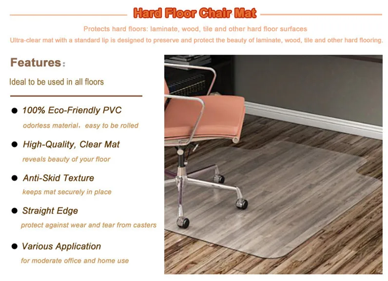 For Hard Floor and Carpet Tiles Office PVC Chair Mat