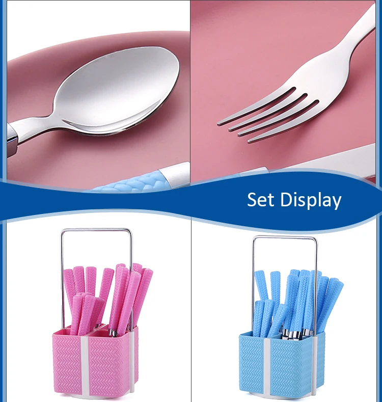 Knit PP Plastic Mirror Polish Stainless Steel Dinner Sets for Picnic Cutlery