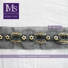 Beautiful design 7cm width organza hand beaded embroidery lace in black
