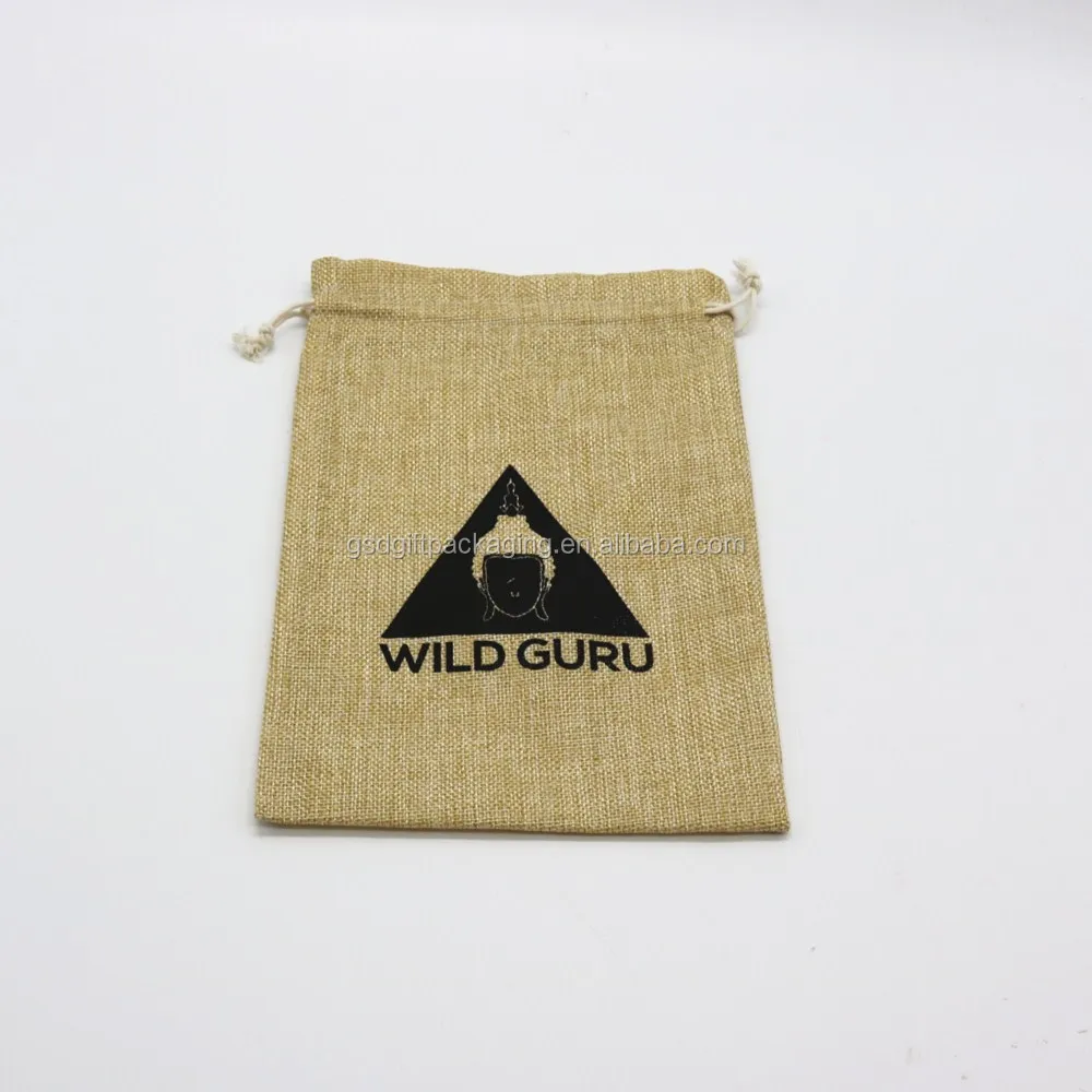 promotional natural burlap linen drawstring pouch custiomized
