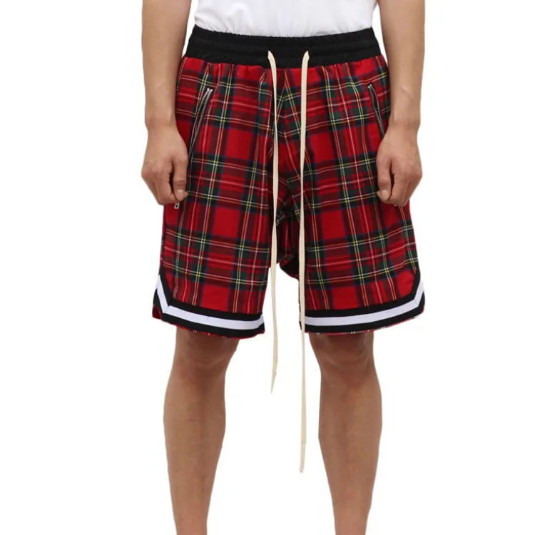 

Men's Scottish Plaid Shorts Oversized Justin Bieber Streetwear Mesh Tartan Drop Crotch Shorts Side Zip Stretch Waist Knee length, Colors