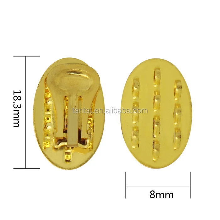 Gold Plated Clip On Earring with 8mm Oval Pad Setting Close up