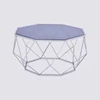 Goolee Ornate Modern Stainless Steel Metal Coffee Table With Glass Top