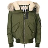 Khaki green applique hooded jacket fur trimmed hood feather down quilting men's winter jacket