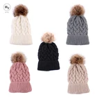 MY Miyar Wool Fabric Beanie Hats with Fur Pom for Women Winter Fashion Jacquard Knitted Hat Women