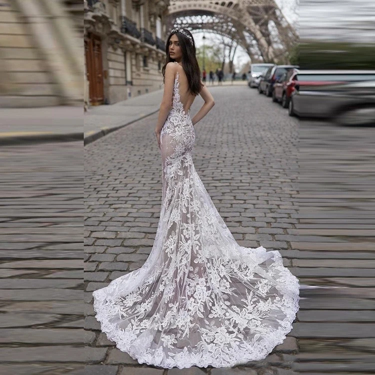 L1210 Sexy Lace Wedding Gowns Illusion Beach Mermaid Overskirt Bridal Dresses Vestido de novia
L1210 Sexy Lace Wedding Gowns Illusion Beach Mermaid Overskirt Bridal Dresses Vestido de novia