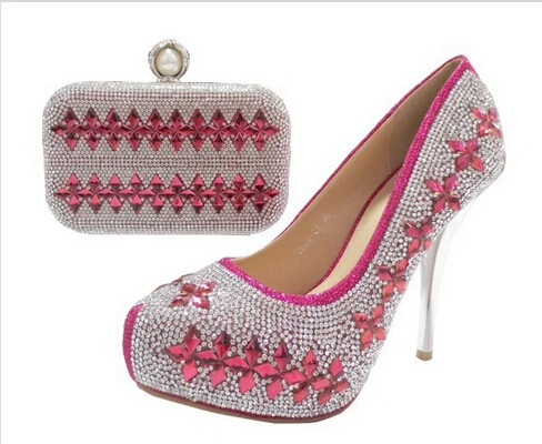 Matching shoes and bags italy for party,New coming SYJ-8311-1 lady italy fashion shoes and bag set with rhinestones