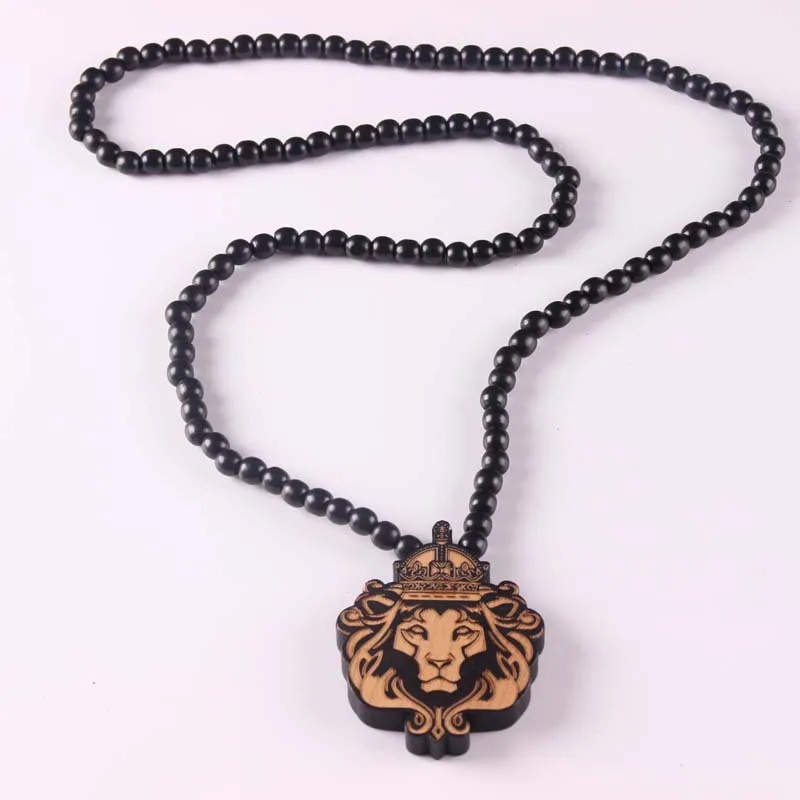 Good Wood Chase Infinite Deep Brown Lion head Pendant Wooden Beads Necklace Hop Fashion Jewelry animal for women men chain, As picture 
Good Wood Chase Infinite Deep Brown Lion head Pendant Wooden Beads Necklace Hop Fashion Jewelry animal for women men chain, As picture