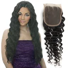 100% Human Hair Lace Closures Brazilian Hair Deep Wave Curly Jet Black Hair Closure