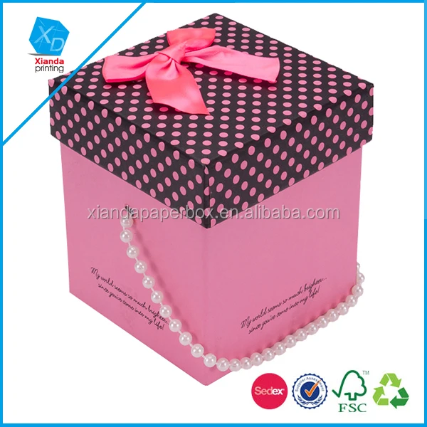 wave point bowknot lid wedding favor gift box with pearl handle