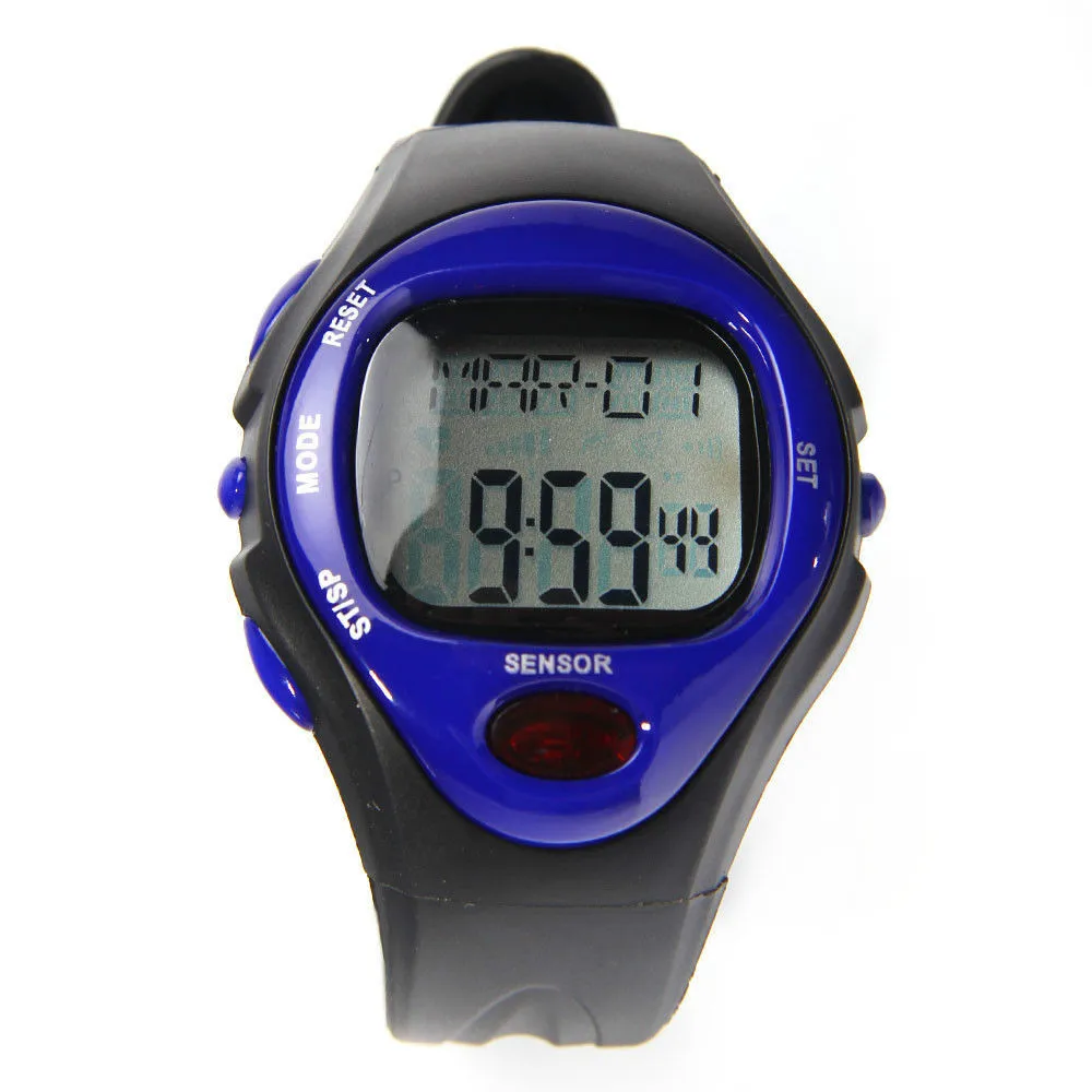 Stainless Steel Back Pulse Rate Wrist Watch Cheap Plastic Case Stop Watches PU Band Pedometer Digital Watch