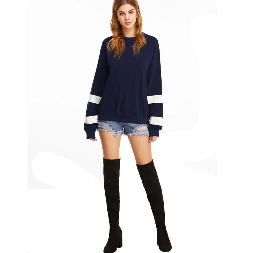 Fashion Hoodie Navy Drop Shoulder Striped Sleeve Sweatshirt Crew Neck Pullovers Sweatshirt For Women
Fashion Hoodie Navy Drop Shoulder Striped Sleeve Sweatshirt Crew Neck Pullovers Sweatshirt For Women