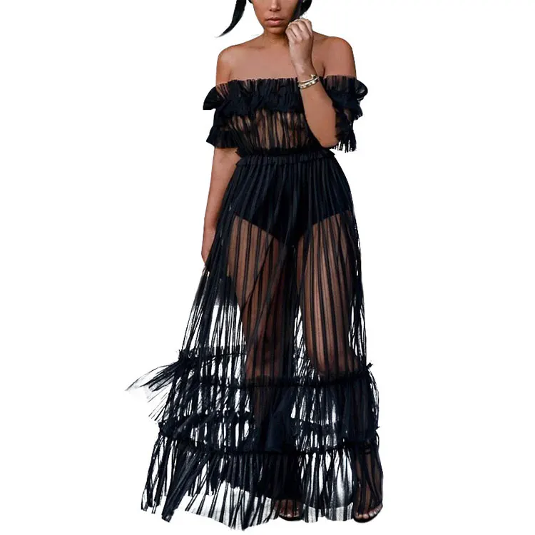80622-MX122 off shoulder pleated long dresses for women
