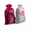 Customised Logo Black Satin Bag Silk Screen Printing Hair Weave Bundles Packaging Drawstring Silk Bag