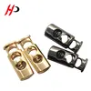 Gold Metal Toggle Double Hole Spring Loaded Elastic Drawstring Sliding Fastener Cord Rope Button