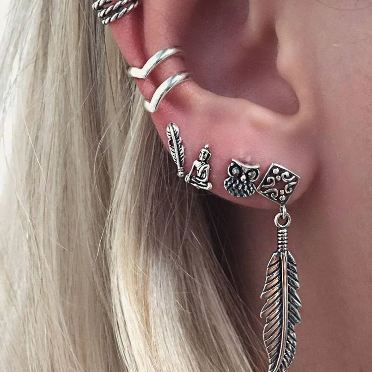 Bohemian Vintage Earrings Set Punk Style Feather Owl Leaf Earrings Set For Women Hot Sale Fashion Jewelry Wholesale (KES047), Same as the picture
Bohemian Vintage Earrings Set Punk Style Feather Owl Leaf Earrings Set For Women Hot Sale Fashion Jewelry Wholesale (KES047), Same as the picture