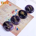Engraved Crystal Palm Amethyst Slice Chakra Reiki Rune Stones wholesale