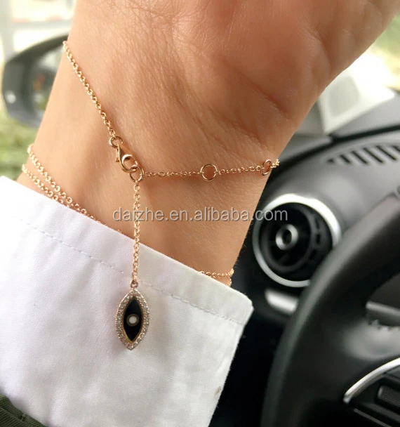 factory custom 2017 yiwu cheap wholesale CZ round charm tennis evil eye chain classic bracelet gold plated